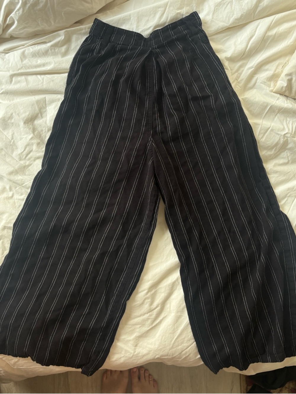Obey Black & White Pinstripe Wide-Leg Soft Pants